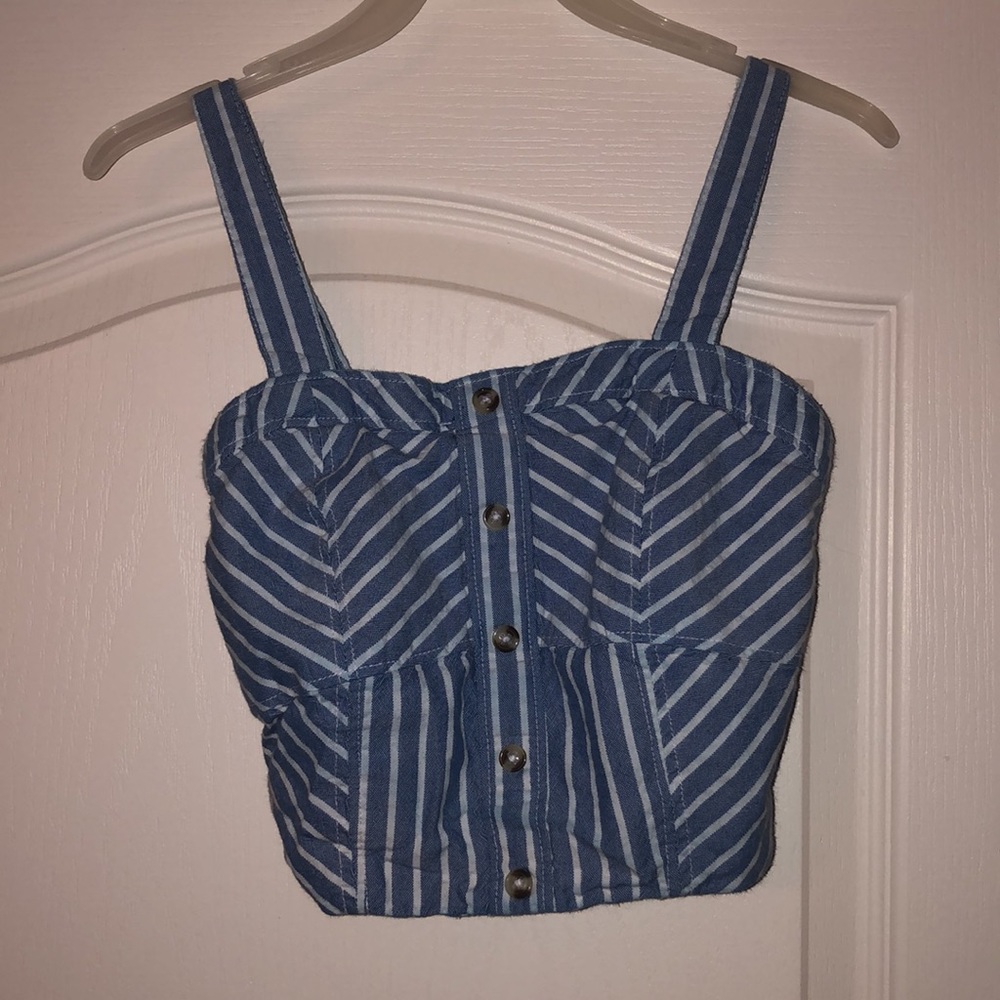XS light blue striped crop top adjustable straps